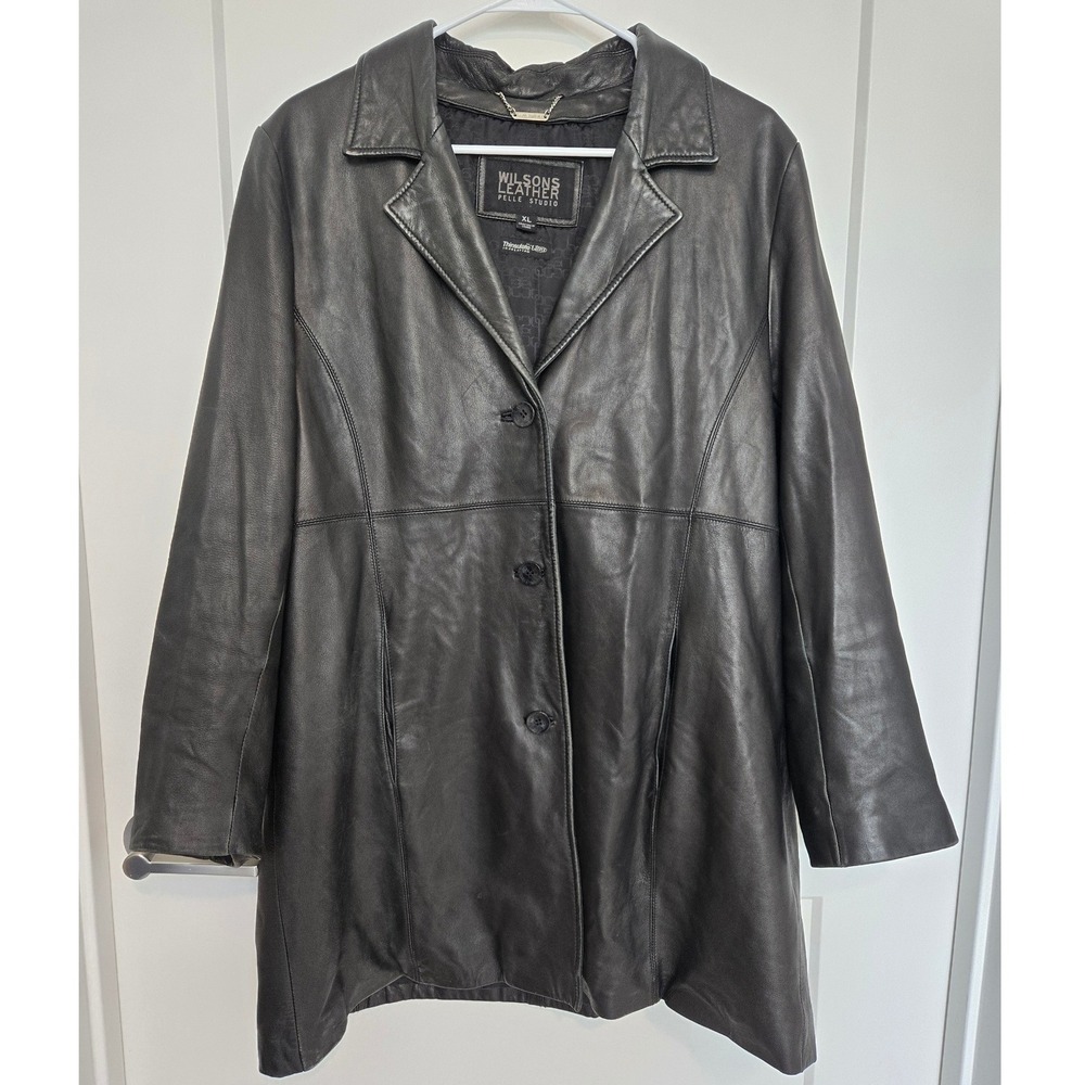 Wilsons Leather Pelle Studio Black Leather Coat XL Thinsulate Ultra Lined